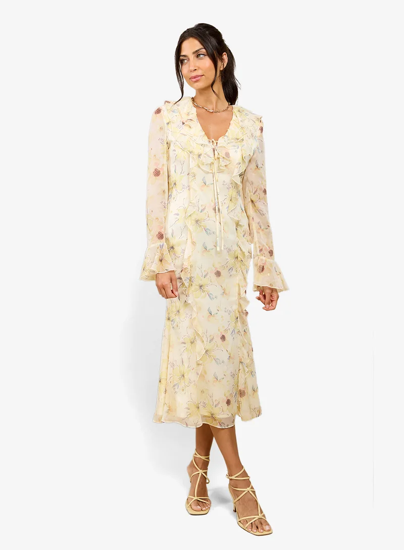 Little Mistress Floral Chiffon Midi Dress